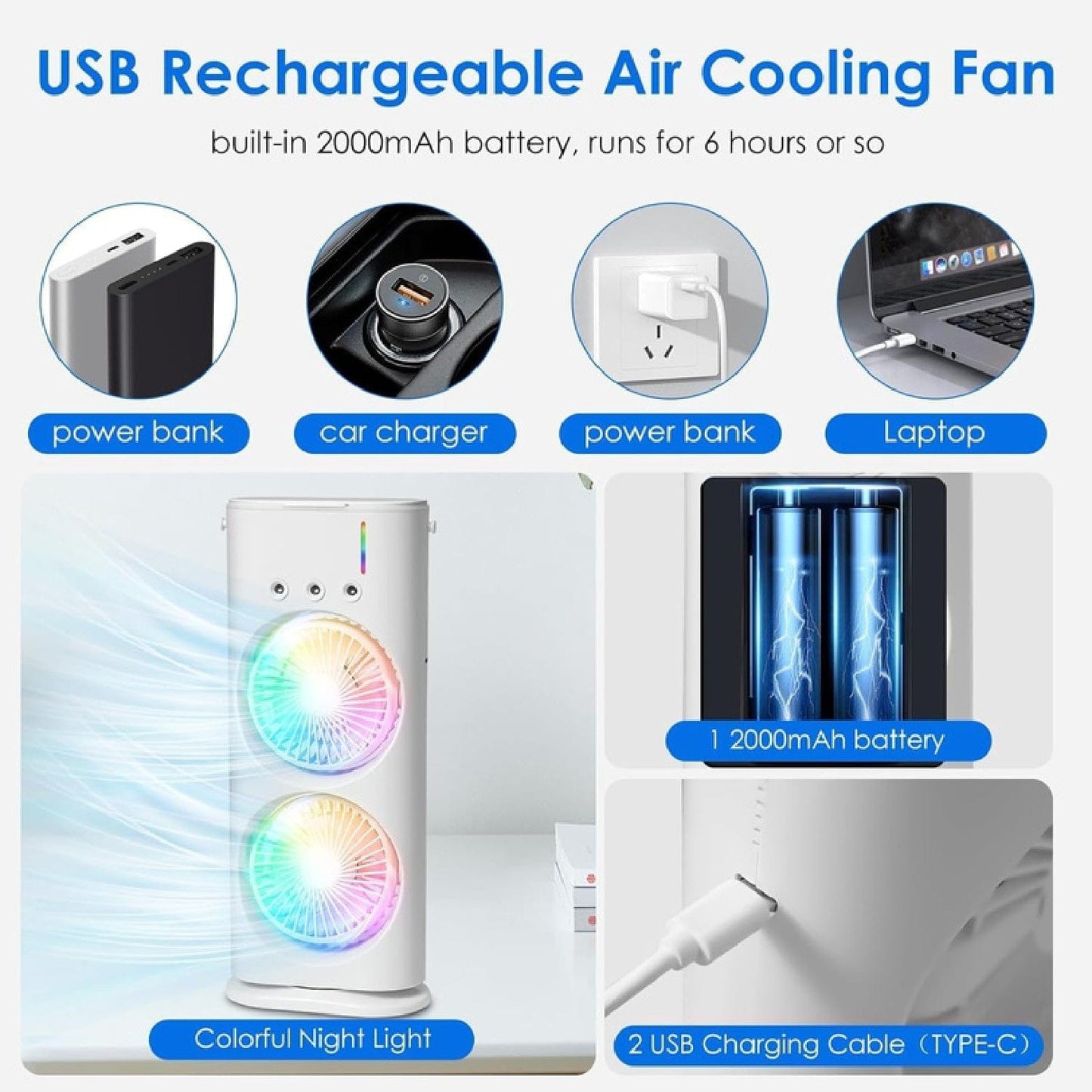 Double Fan Portable AC - 360ยฐ Adjustment