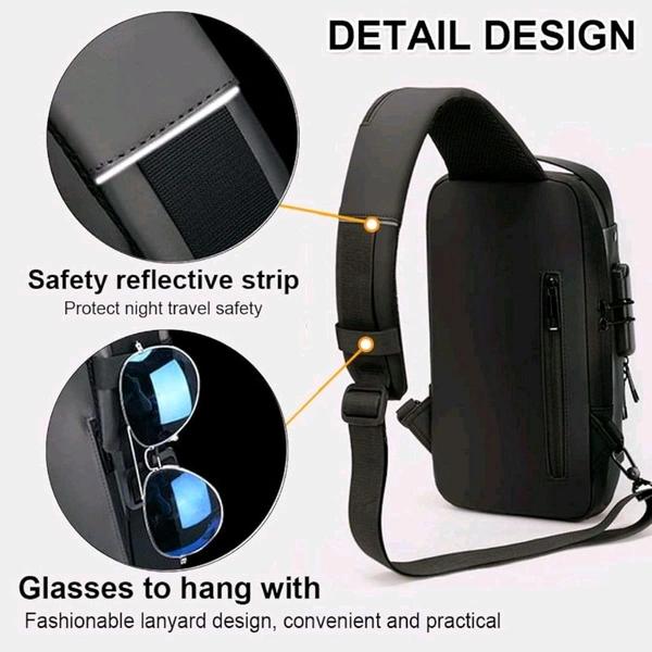 Anti Theft Crossbody Sling Bag ,Waterproof Chest Daypack With USB Charging