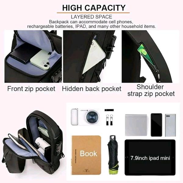 Anti Theft Crossbody Sling Bag ,Waterproof Chest Daypack With USB Charging