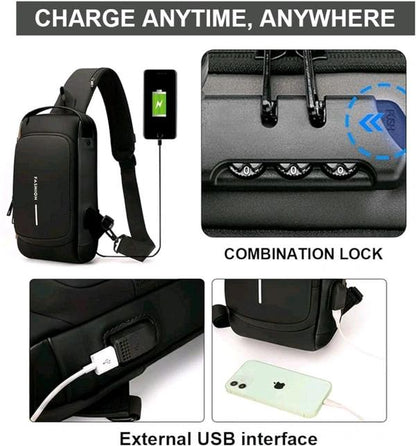 Anti Theft Crossbody Sling Bag ,Waterproof Chest Daypack With USB Charging