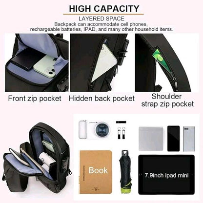 Anti Theft Crossbody Sling Bag ,Waterproof Chest Daypack With USB Charging